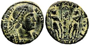 Constantine II GLORIA EXERCITVS Arles 395