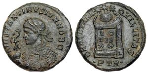 Constantine II BEATA
                      TRANQVILLITAS cf Trier 382 RMBT 100