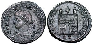Constantine II
                      PROVIDENTIAE CAESS campgate Rome 267