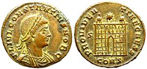 Constantius II
                      PROVIDENTIAE CAESS Constantinople 28 campgate