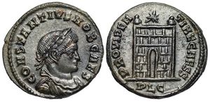 Constantius II
                        PROVIDENTIAE CAESS campgate Lyons 233