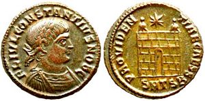 Constantius II
                      PROVIDENTIAE CAESS Thessalonica 158 campgate