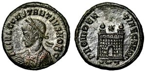 Constantius II PROVIDENTIAE CAESS Ticinum 201
                      campgate