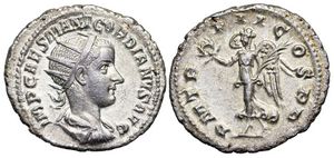 Gordian III P M TR P II
                      COS P P; Victory Rome 19