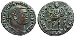 Maximinus II
                        VIRTVS EXERCITVS Alexandria 77