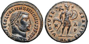 Maximinus II
                      VIRTVS EXERCITVS RIC VI Alexandria 119b