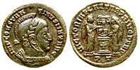 Constantine
                    the Great VICTORIAE LAETAE PRINC PERP RIC VII
                    Ticinum 86