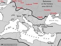 Map of
            barbarians on the frontiers during the reign of Constantine
            the Great.