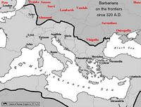 Map of barbarians on the frontiers during the reign of Constantine the Great.