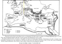 Map
            showing the theoretical order of battle of the Roman army in
            the fifth century