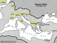 Map of the mints
            controlled by Constantine the Great 318-324 A.D.