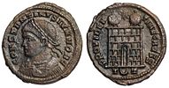 Constantine II campgate from Ticinum unofficial
                    issue barb