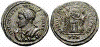 Constantine the Great
                    VICTORIAE LAETAE PRINC PERP billon coin