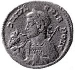 G11
                    bust Crispus cuirassed, spear across left shoulder,
                    holding horse by bridle with left hand