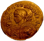 I5
                      Bust Crispus laureate, cuirassed, spear across
                      left shoulder, shield, Victory on globe in left
                      hand