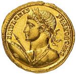 G7 Bust   Crispus   heroic (nude) bust, spear pointing forward, shield on left arm