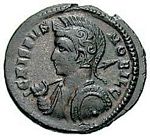 H2 Bust   Crispus   cuirassed, spear across right shoulder, shield on left arm
