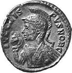 H5 Bust   Crispus   draped, spear on left arm, holding horse by bridle with right hand