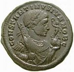 I3 Bust   Constantine II     laureate, draped, Victory on globe in right hand , spear across right shoulder