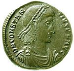 E9
                    Bust Constantius II pearl diadem; draped and
                    cuirassed bust