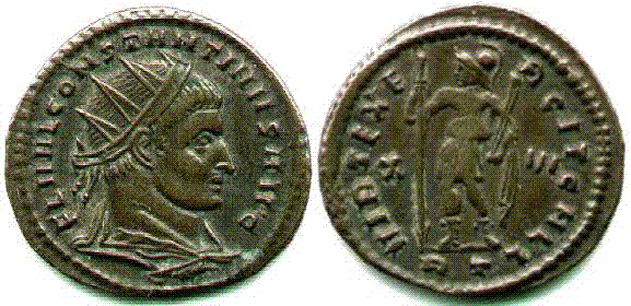 VIRT EXERCIT GALL fractional issued by Constantine the Great  image by Doug Smith in Tory Failmezger's book Roman Bronze Coins