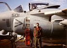 Me in front of
            an A-6 aboard the USS Kennedy