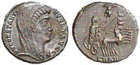Emperor, veiled to right in quadriga;