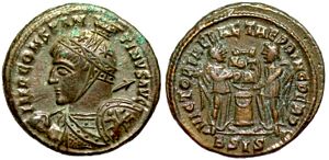 Constantine the Great VLPP Siscia 56 horseman
                    on shield