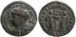 Constantine the Great VICT  LAETAE PRINC PERP
                    from Siscia with horseman going left on shield RIC
                    VII Siscia 107