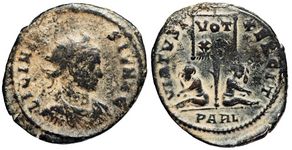 Licinius II VIRTVS EXERCIT Arles 206